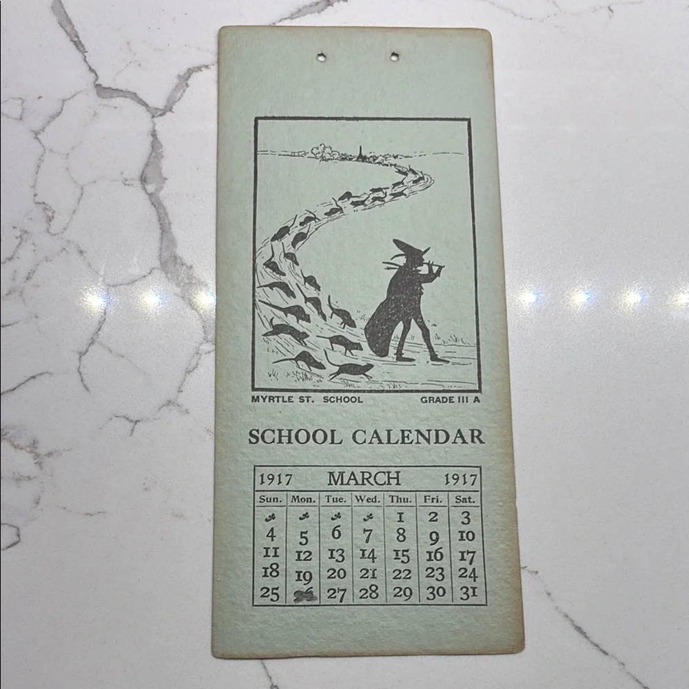 Vintage School Calendar page with witchy looking Illustration